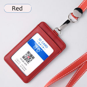 Leather Staff Office Worker Badge Card Holder Business Work Permit Name tag Mens and Women ID Cards Cases with Lanyard chest card name tag