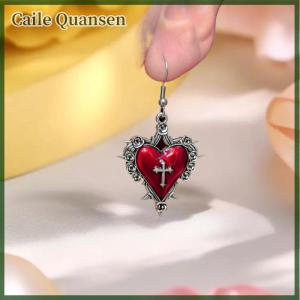 Caile เครื่องประดับ Goth ต่างหูรูปหัวใจหนามหยดน้ำมันดอกกุหลาบต่างหูสำหรับผู้หญิงเครื่องประดับเสน่ห์พังก์