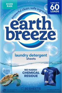 Earth Breeze Laundry Detergent Sheets Fresh Scent 60 Loads    Eco Liquidless Soap - Travel-Friendly for Hot & Cold Cycles Tackles Tough Stains & Odors - Gentle on Skin