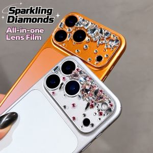 JUTBONG Clear HD Glass Cell Phone Camera Protector Full Cover Diamond 3D Heart Camera Lens Cover Shockproof Cell Phone Lens Film for IPhone17PRO/17PROMAX/18PRO/18PROMAX Mobile Phone Accessories