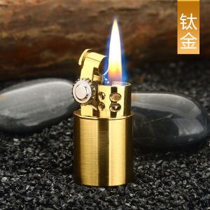 Portable Brass Oil Lighter with Replaceable Flint & Cotton Wick