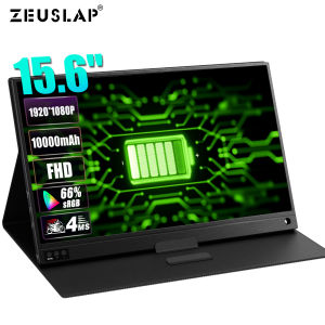 ZEUSLAP built-in 10000mah battery 1920*11080P portable monitor 15.6 inch ultrathin fhd ips lcd for laptop phone XBOX Switch and PS4