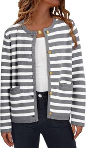 Dokotoo  Womens  2025  Fashion Casual Round Neck Front Open Long Sleeve Thick Knit Striped Cardigan Sweater Coat