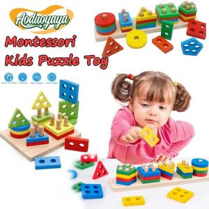 Aoduoyaya Wooden Sorting Stacking Shape Educational Toys Early Learning Toys Kids Wooden Puzzle Set