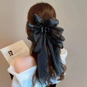 Korean Diamond-studded Mesh Silky Ribbon Bow Hairclip Women Back Head Hair Clamp Fashion Hair Accessories