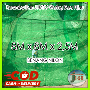 Termurah Berkualitas Keramba Ikan 8x8x25 keramba ukuran besar waring jaring kasa hijau dijahit menggunakan Double jahitan dan benang NILON dijamin kuat dan awet siap pakai ukuran 8x8x25