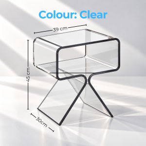 [Sg Seller Stock] Acrylic bedside tables with X-shaped legs. Transparent design in pink black blue orange and clear. Suitable for holding lamps drinks headphones phones and decorative items. Modern minimalist style.