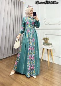 GAMIS TWILL CAP COLET MOTIF BUNGA HIJAU