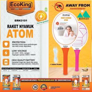MAMAKU Raket nyamuk cas ERN3101 dan ERN3102 plus senter led ecoking
