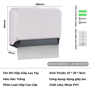 Hộp Đựng Giấy Lau Tay Treo Tường ( tặng ốc vít và miếng dán) chống Nước Gắn Tường