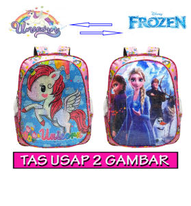 MOONDE TAS RANSEL SEQUIN / USAP 2 GAMBAR BERUBAH KARAKTER KARTUN UNICORN - FROZEN ELSA LUCU ANAK PEREMPUAN SEKOLAH TK/SD TERBARU !!!