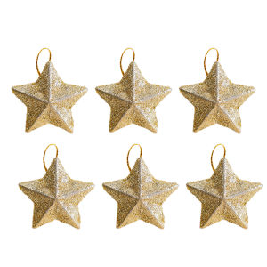 Merry Christmas Tree Decorations 3D Gold Powder Five Pointed Stars Xmas Tree Hanging Pendant Ornaments New Year Party Favors