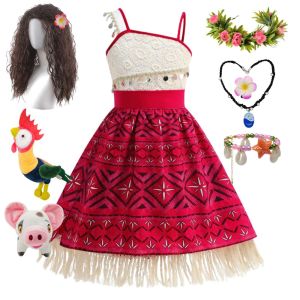 Girl Moana Dress Princess Cosplay Costume for Girl Summer Clothing Hawaii Vaiana Necklace Halloween Carnival Party Suit h260929