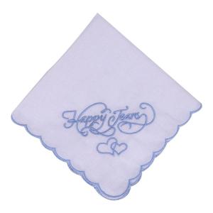 White Embroidery Happy Tears Cotton Handkerchief Elegant Wedding Decorative Square Kerchief for Wedding Guest 28x28cm