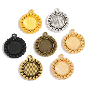 10pcs 6 Colors Necklace Pendant Setting Cabochon Base Tray Bezel Blank Fit 12mm Round Cabochons Jewelry Making 23*20mm C105
