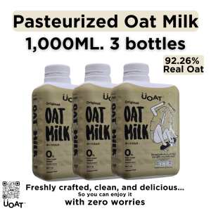 UOAT นมข้าวโอ๊ต พาสเจอร์ไรส์ 1L x 3 | Oat Milk Plant-Based ไม่มีน้ำตาล MCT Oil