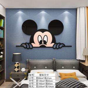 Kitty Cat Minnie Mickey Cartoon Acrylic Wall Decal Boys and Girls Bedroom Headend Background Wall Decal Childrens Room Decoration 3D Waterproof Sticker