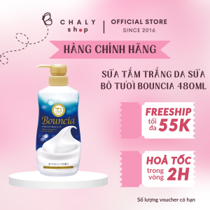 Sữa tắm trắng da Bouncia chiết xuất sữa bò tươi hương hoa cỏ 480ml Nhật