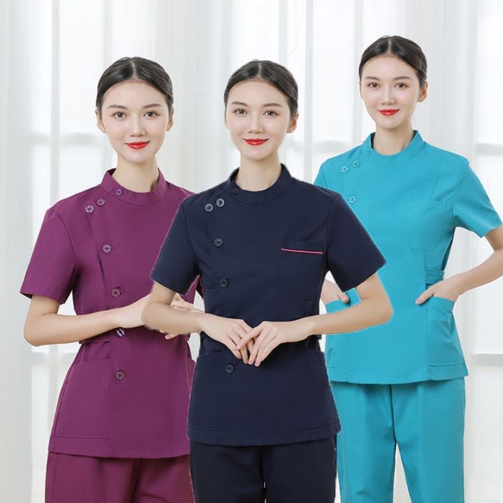 Shirt + Pants】Free Name Scrub Suit Nurse Uniform for Women Short Sleeve  Full Set Hospital Dental Clinic Spa Cotton