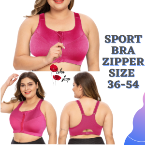 Sport Bra Jumbo BH Big Size Resleting Buka Depan Kait Depan Katun Pakaian Dalam Olahraga Yoga Aerobik Tanpa Kawat
