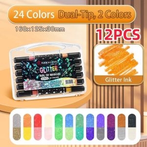 Colors Dual Tip Glitter acrylic marker coloring materials set colored pen Drawing For Art Painting