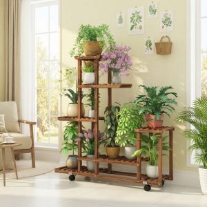 6 Tiers Wooden Plant Stand Home Garden Flower Pots Shelf Multi-Tiered Plant Holder Rack for Indoor Outdoor