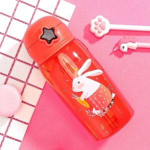 EFBTL004 Botol Air Minum Transparan Botol Tutup Flip Sedotan Motif Kartun 550mL