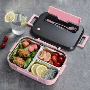 Kotak Makan Lunch Box Stainless 3 Sekat Anti Tumpah 1 Set Lengkap