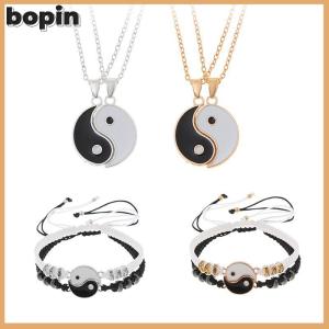 Bopin 2pcs Tai Chi Yin Yang vài Vòng đeo tay dây chuyền thiết lập Mặt dây chuyền có thể điều chỉnh Braid Chuỗi Vòng Đeo tay phù hợp với người yêu Vòng đeo tay choker