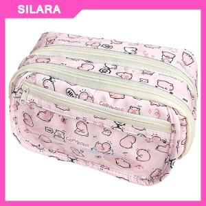 SILARA Cartoon Pink Capybara Pencil Storage Bag Kawaii Pencil Box Large Capacity Pencil Case School Stationery Case Makeup Bag