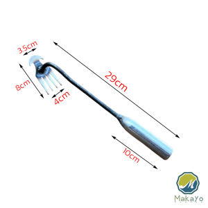 Makayo คราดเก็บหญ้า แบบ mini อุปกรณ์ทำสวน  คราดเหล็ก หัวคู่จอบขุดดิน 4 ฟัน ขุดหญ้า ขุดดิน rake