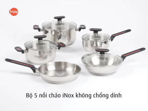 Imat Bộ 5 nồi chảo iNox Thân inox 304 PFOA Free