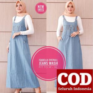 Isa Overall Wanita Kekinian - Overall Dress Jeans Terbaru - Overall Rok Jeans Panjang Wanita Nyaman - Jumpsuit Wanita Hijab - Rok Kodok Wanita