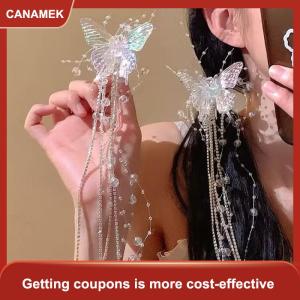 【CANAMEK】 Dài bướm đính cườm tua tóc clip cho phụ nữ cổ tích tính khí ngọt ngào công chúa Kẹp tóc Thời trang cô dâu phụ kiện tóc