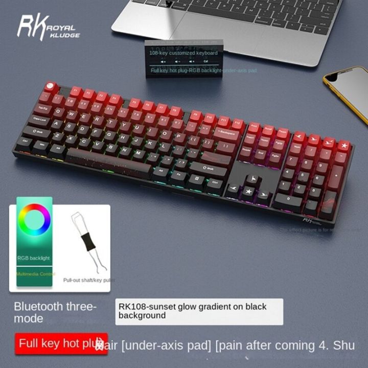 RK108คีย์บอร์ดแบบกลไก RGB บลูทูธ3โหมด2.4G ไร้สาย100เปอร์เซนต์ DIY แป้น ...