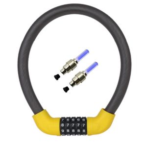 Khóa cáp chống trộm Khóa mật khẩu xe đạp 5 chữ số chống gỉ Tặng đèn van xe đạp