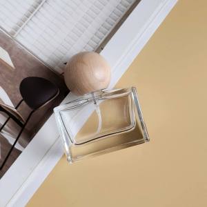 Vỏ rỗng chai đựng nước hoa 30ml kiểu hình khối nắp gỗ tròn cao cấp thiết kế dày dặn vòi xịt phun sương