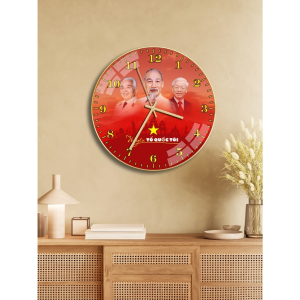 Đồng hồ treo tường tráng gương 5D in hình ba Bác đồng hồ kim trôi tặng pin móc treo đa năng