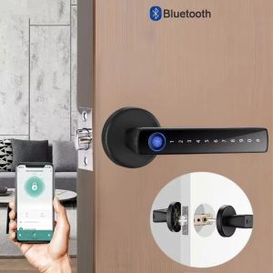 LONGB Bluetooth Digital Door Lock Electronic Password 6 in 1 Smart Door Lock Handle  with Fingerprint Key Card Fingerprint Lock Hotel Apartment Office