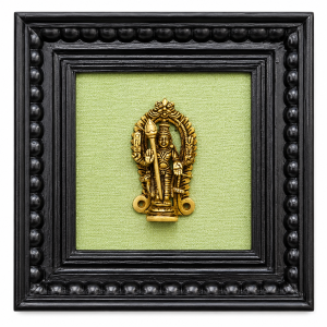 Traditional Brass Lord Murugan Wall Hanging Frame with Teak Wood Border | Pooja Room Decor for Home & Housewarming Gift | 9*9 Inch (1 Pc)