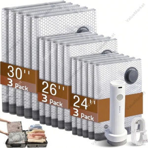 Vacuum Compression Storage Bags with Air Pump - Travel Storage Bag Set - Foldable Space-Saving Sealing Bags for Clothes