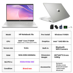 Brand new HP Notebook 15s office gaming Laptop 10th Gen Intel i7 1260P processor 15.6inch ultrathin IPS FHD 1920*1080 screen 16GB RAM /512GB SSD gaming/Office / online courses compute Laptop