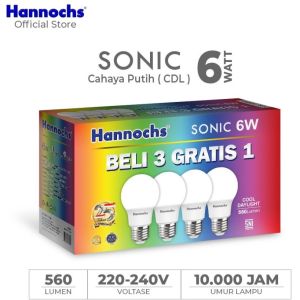 Hannochs Sonic Paket 3 in 1 Bohlam LED 6-10-13-18 Watt Lampu Rumah Super Terang Cool Daylight Putih BELI 3 GRATIS 1