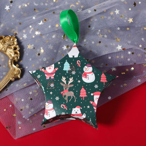 10PCS Christmas Candy Gift Box Xmas Party Gift Box with Ribbon Star Packaging Box for Gifts Souvenirs Wedding Birthday Candy