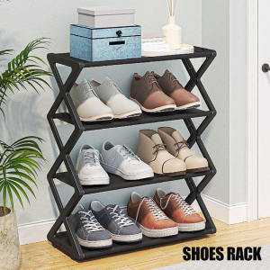 Minimalism 4-Layer Shoe Rack Shoe Shelf stainless Steel Pipe Easy to Assemble Shoes Storage Organizer Space-Saving Design Indoor Outdoor Shoe Rack
