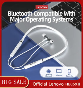 Lenovo HE05 Bluetooth Headset IPX5 fon kepala sukan kalis air magnet leher fon kepala tanpa wayar ios Android dengan mikrofon. Asal 100%