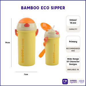 Kidztime Bamboo Eco Sipper Kids Straw Water Bottle 550ml/18.6oz BPA-Free & FDA Approved Free Straw Replacement Eco-Friendly