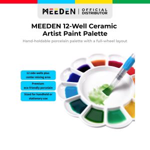 MEEDEN 12-Well Ceramic Paint Artist Palette – Handheld Porcelain Full Color Wheel 7.9 Inch Mixing Tray