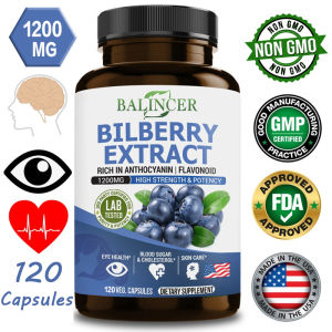 Bilberry Extract 1200 mg Anthocyanins Antioxidants Vitamins Minerals - Night Vision Supplement Eye Support Heart Brain Skin Health Blood Sugar Stress Cholesterol Circulation