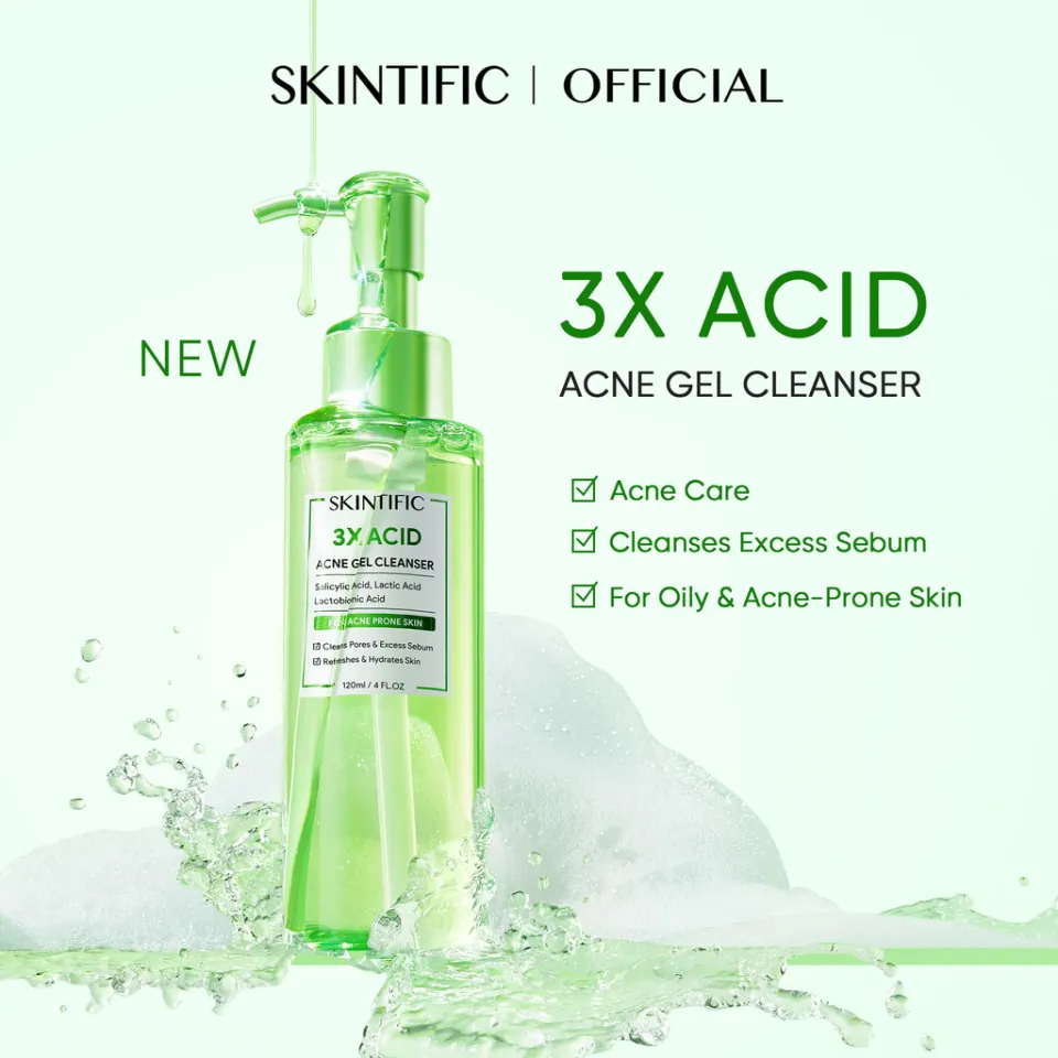 SKINTIFIC 3X Acid Acne Gel Cleanser 120ml Acne Facial Wash